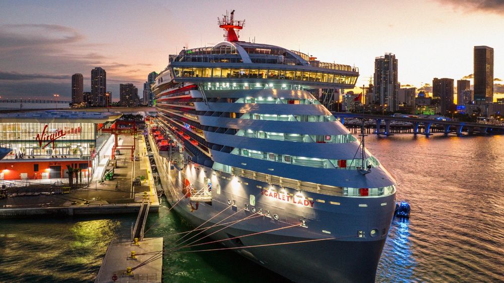 Brilliant Lady docked at Terminal V in PortMiami at sunset